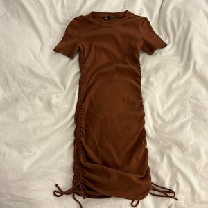 Zara tight brown scrunch dress. Worn once.